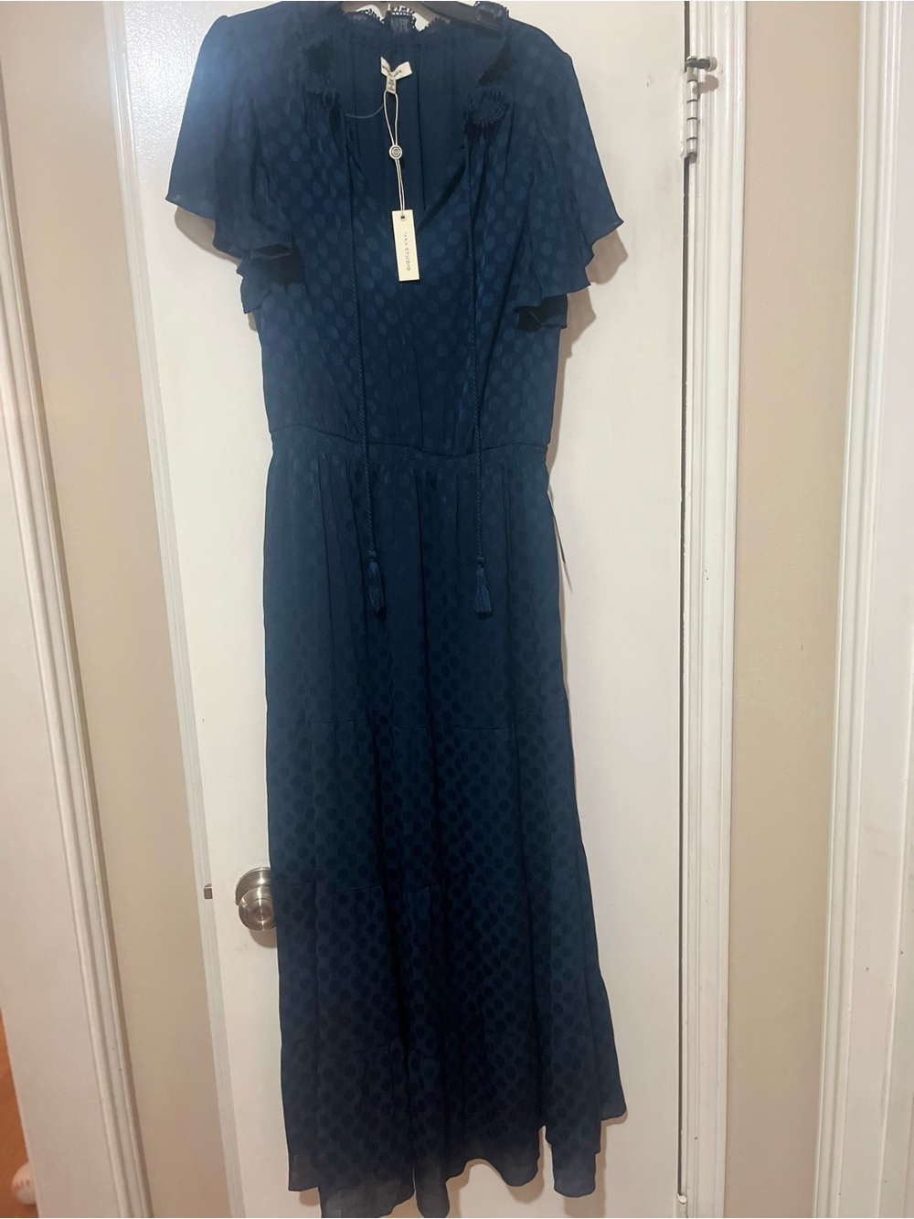 Max Studio Navy Blue Maxi Dress with Tassel Tie
